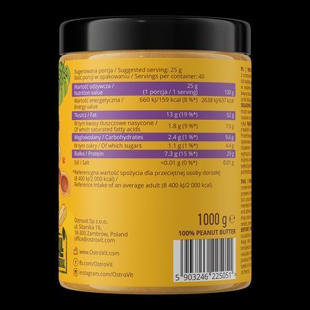 Арахісове масло 100% Peanut Butter OstroVit 1000 g Crunchy 155003 Proteininlviv