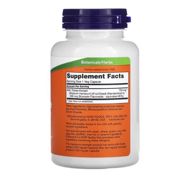 Екстракт розторопші NOW Foods Milk Thistle Extract 750 mg 90 caps 148428 Proteininlviv