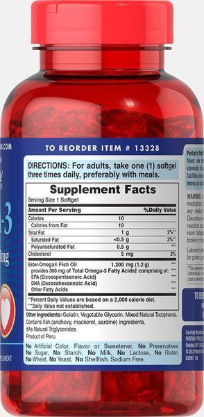 Жирные кислоты Puritan's Pride Omega-3 Fish Oil 1200 mg 200 Softgels 163103 Proteininlviv