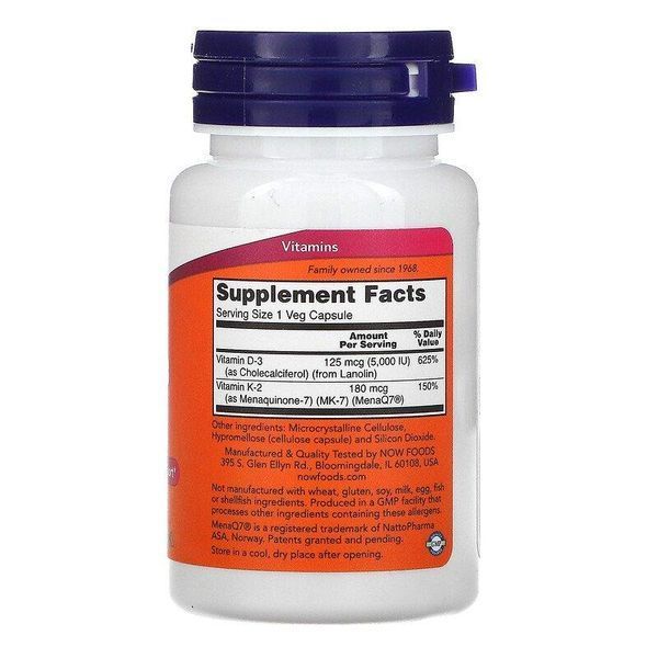 NOW Foods Mega D-3 & MK-7 5000 IU / 180 mcg 60 VCaps 148237 Proteininlviv