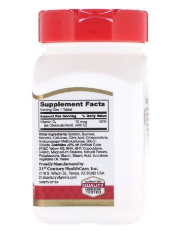 21st Century Vitamin D3 10 mcg (400 IU) 110 Tabs (Orange) 101064 Proteininlviv