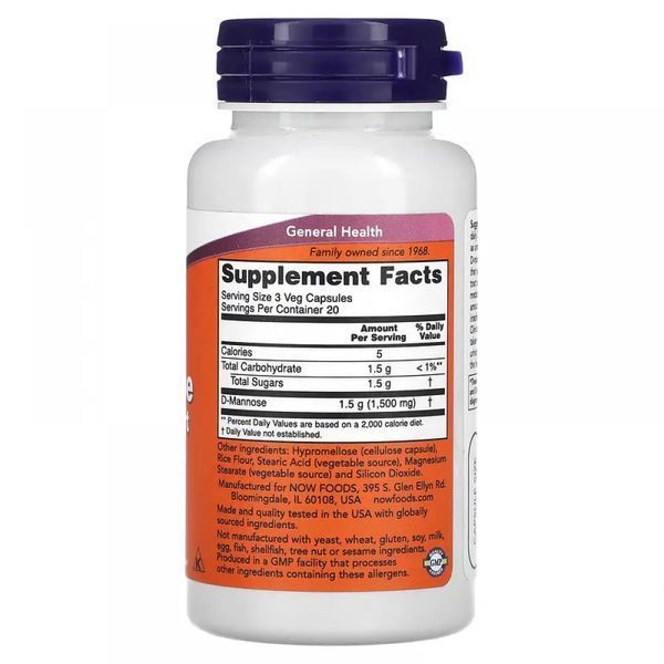NOW Foods D-Mannose 500 mg 60 VCaps 148490 Proteininlviv