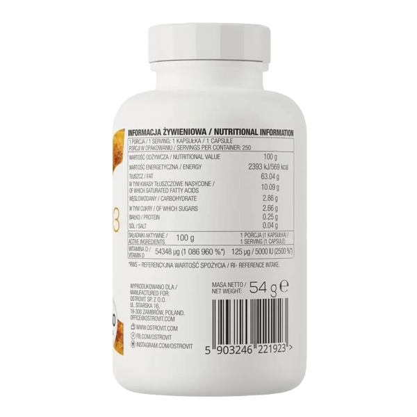 Вітамін OstroVit Vitamin D3 5000 250 Softgels 155254 Proteininlviv