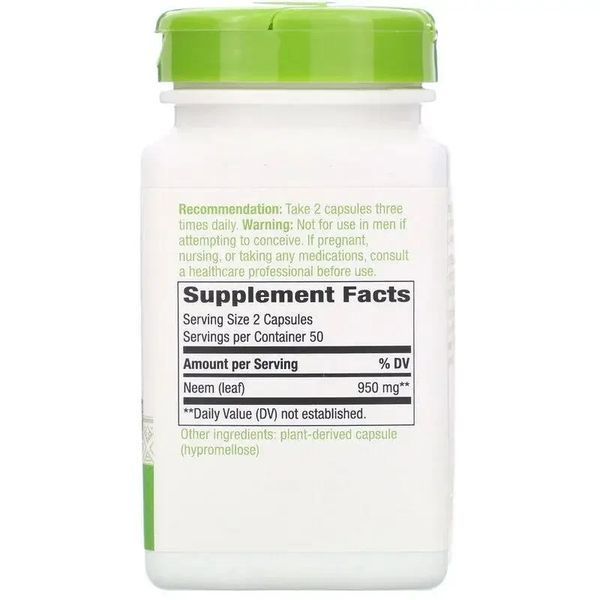 Натуральний препарат для очищення шкіри печінки Nature's Way Neem Leaf 475 mg 100 Caps 104029 Proteininlviv