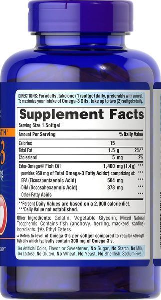 Puritan's Pride Triple Strength Omega-3 Fish Oil 1360 мг 120 softgels 163134 Proteininlviv