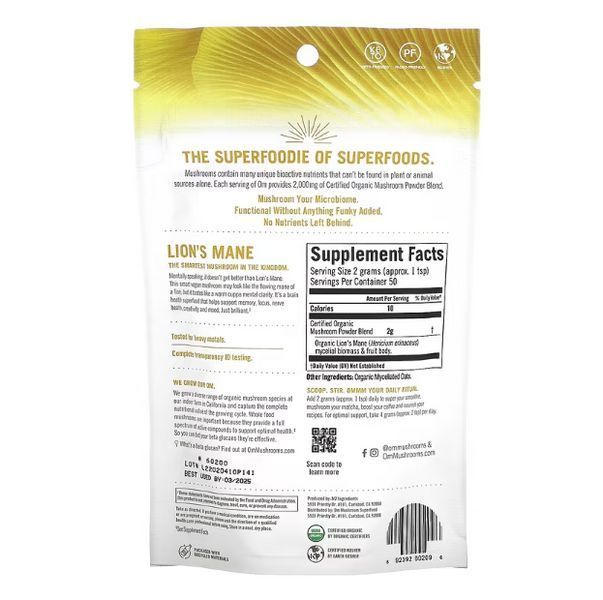 Om Mushrooms Lion's Mane 100 g 215007 Proteininlviv