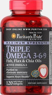 Жирні кислоти Puritan's Pride Triple Omega 3 6 9 Fish Flax Borage Oils 120 Softgels 163039 Proteininlviv