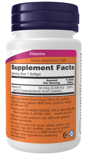 Вітамін NOW Foods Vitamin D-3 High Potency 2,000 IU 240 Softgels 148152 Proteininlviv
