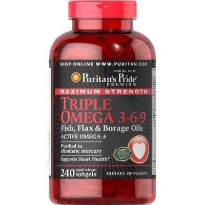 Жирні кислоти Puritan's Pride Triple Omega 3 6 9 Fish Flax Borage Oils 240 Softgels 163086 Proteininlviv