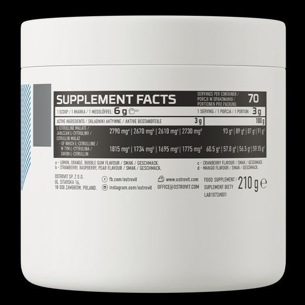 Citrulline OstroVit 210 g Orange 155410 Proteininlviv