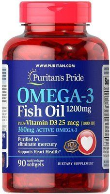 Puritan's Pride Omega 3 Fish Oil 1200 mg plus Vitamin D3 1000 IU 90 Softgels 163156 Proteininlviv