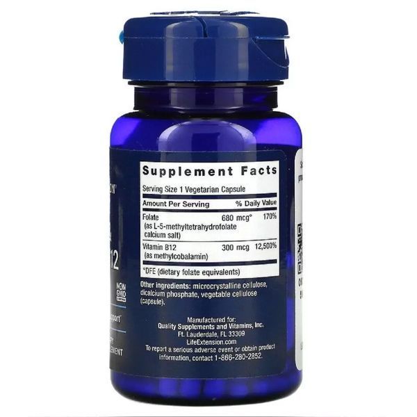 Фолат и B12 Life Extension BioActive Folate & Vitamin B12 90 Veg Caps 300012 Proteininlviv