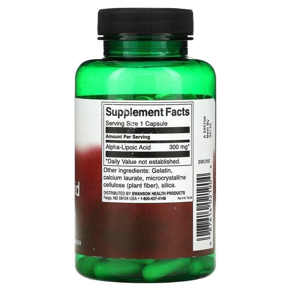 Альфа-липоевая кислота Swanson Alpha Lipoic Acid 300 mg 120 Caps 174092 Proteininlviv