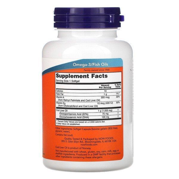 NOW Foods Cod Liver Oil Extra Strength 1000 mg 90 Softgels 148280 Proteininlviv