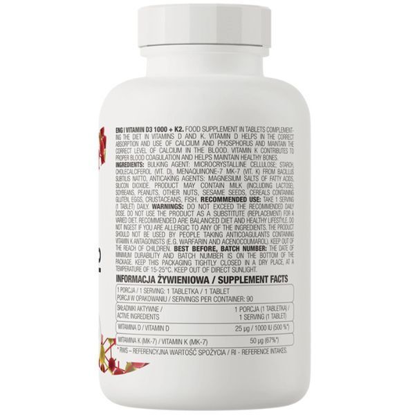 OstroVit Vitamin D3 1000 + K2 90 tabs 155184 Proteininlviv