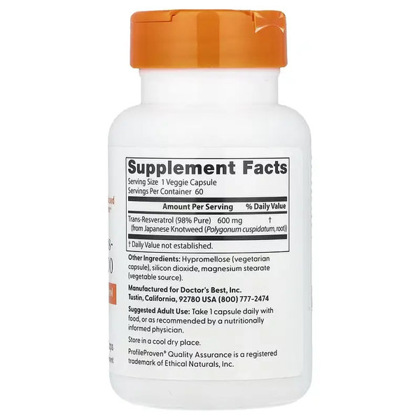 Doctor's Best Trans-Resveratrol 600 mg 60 VCaps 116056 Proteininlviv