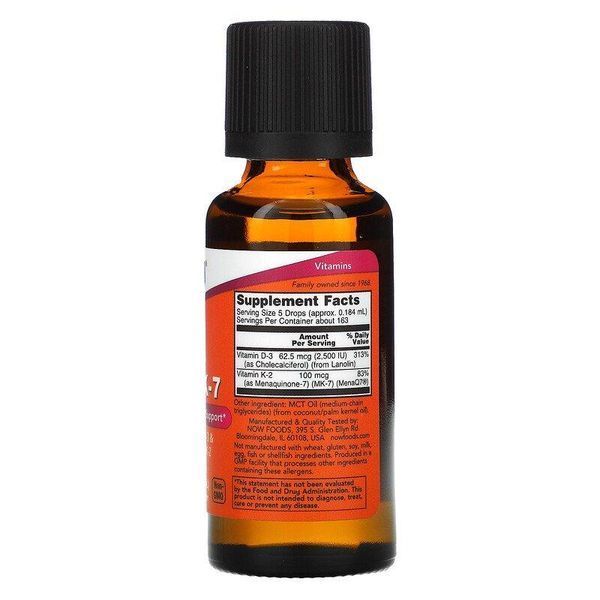 NOW Foods Liquid Vitamin D-3 & MK7 2500 IU/100 mcg 30 ml 148284 Proteininlviv