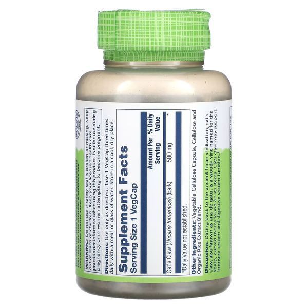 Solaray Cat's Claw 500 mg 100 veg Caps 143026 Proteininlviv