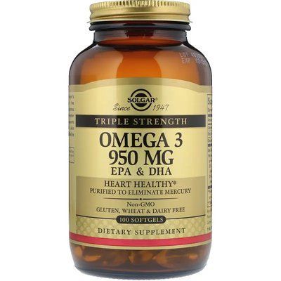 Triple Stength Omega-3 950 mg Solgar 100 Softgels 169019 Proteininlviv