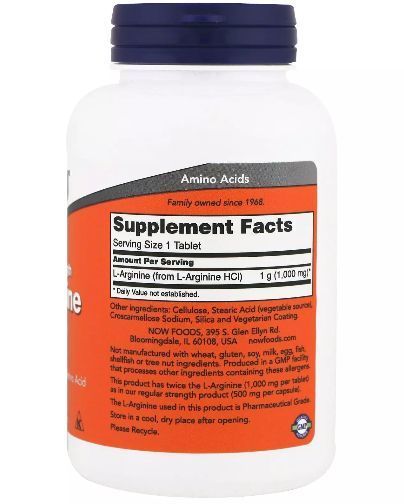 Амінокислота NOW Foods L-Arginine Double Strength 1000 mg 120 Tabs 148220 Proteininlviv