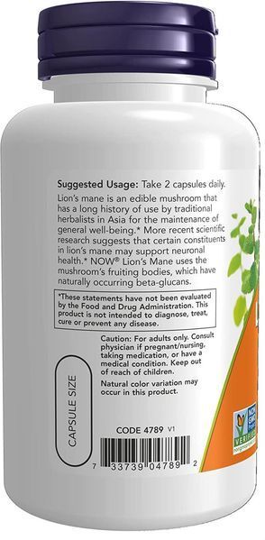NOW Foods Lion's Mane (ежевик гребенчатый) 500 mg 60 Caps 148304 Proteininlviv