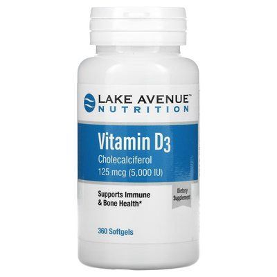 Lake Avenue Nutrition Витамин D3 5000 IU 360 капсул 197001 Proteininlviv