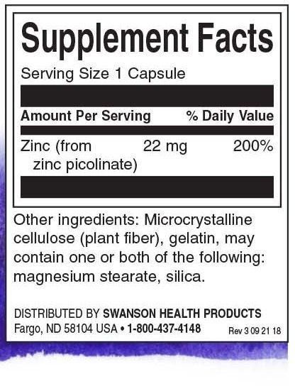 Пиколинат цинка Swanson Zinc Picolinate 22 mg 60 Caps 174045 Proteininlviv