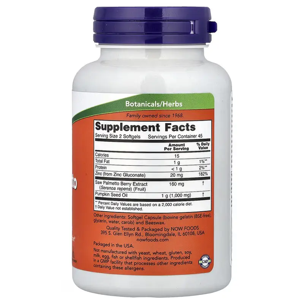 NOW Foods Saw Palmetto Extract 160 mg 90 Softgels 148517 Proteininlviv