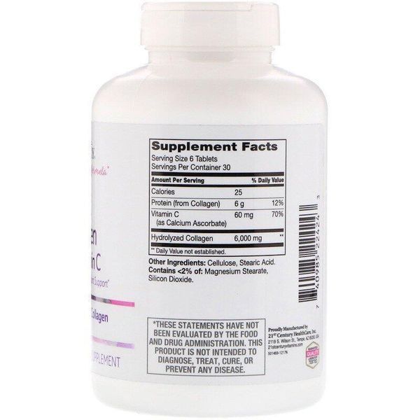 Спортивна добавка 21st Century Super Collagen Plus Vitamin C 6000 mg 180 Tabs 101043 Proteininlviv