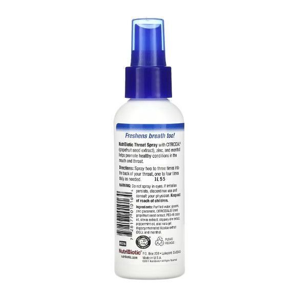 NutriBiotic Throat Spray with Grapefruit Seed Extract plus Zinc & Menthol 118 ml 199002 Proteininlviv