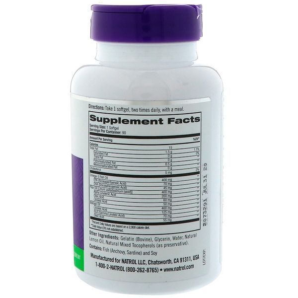 Omega 3-6-9 Complex Lemon Flavor Natrol 90 Softgels 146008 Proteininlviv