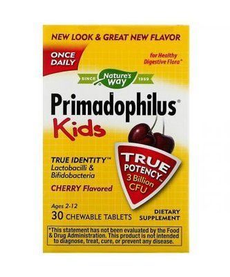 Пробиотик для детей Nature's Way Primadophilus, Kids 2-12, 3 Billion CFU 30 Tabs (Cherry) 104011 Proteininlviv