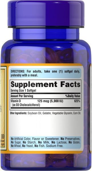 Puritan's Pride Vitamin D3 5000 IU 100 Softgels 163165 Proteininlviv