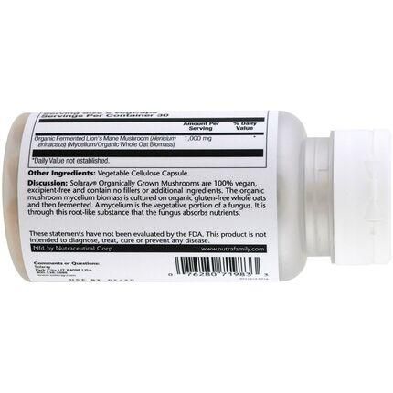 Їжовик гребінчастий Solaray, Fermented Lion's Mane Mushroom 500 mg 60 veg Caps 143003 Proteininlviv