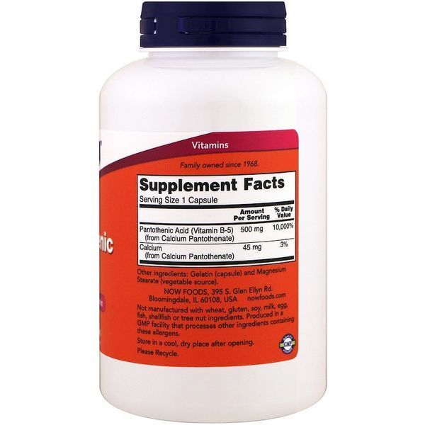 Пантотенова кислота NOW Foods Pantothenic Acid 500 mg 250 Caps (B-5) 148095 Proteininlviv