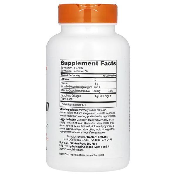 Best Collagen Types 1 and 3 with Peptan 1,000 mg Doctor's Best 180 tabs 116015 Proteininlviv