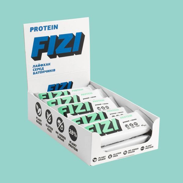 Протеиновый батончик Fizi Protein Bar 45 g Peanut + Cacao 307008 Proteininlviv