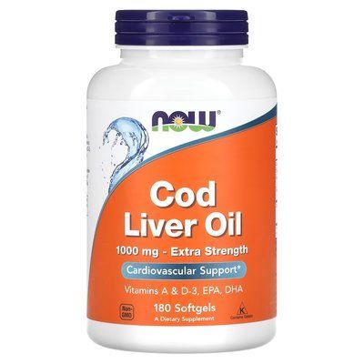 NOW Foods Cod Liver Oil Extra Strength 1000 mg 180 Softgels 148453 Proteininlviv