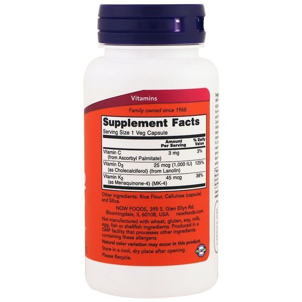 Вітамін NOW Foods Vitamin D-3 & K-2 1000 IU / 45 mcg 120 Caps 148063 Proteininlviv