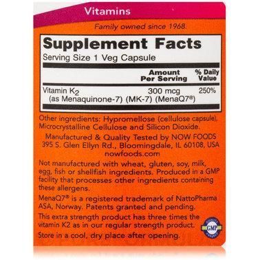 NOW Foods MK-7 Vitamin K-2 300 mcg 60 VCaps 148334 Proteininlviv