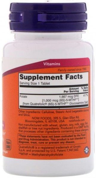 NOW Foods Methyl Folate 1000 mcg 90 Tabs 148317 Proteininlviv