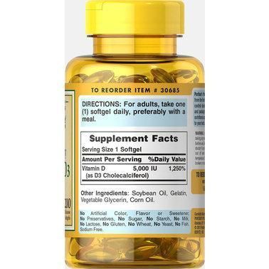 Puritan's Pride Vitamin D3 5000 IU 200 Softgels 163115 Proteininlviv
