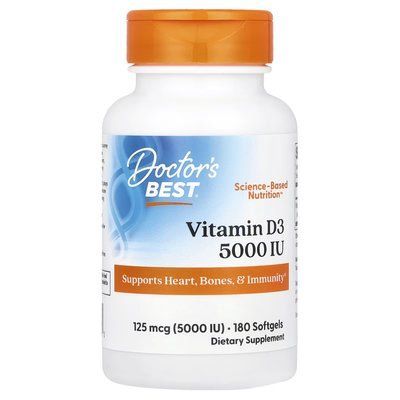Doctor's Best Vitamin D3 125 mcg (5000 IU) 180 Softgels 116019 Proteininlviv