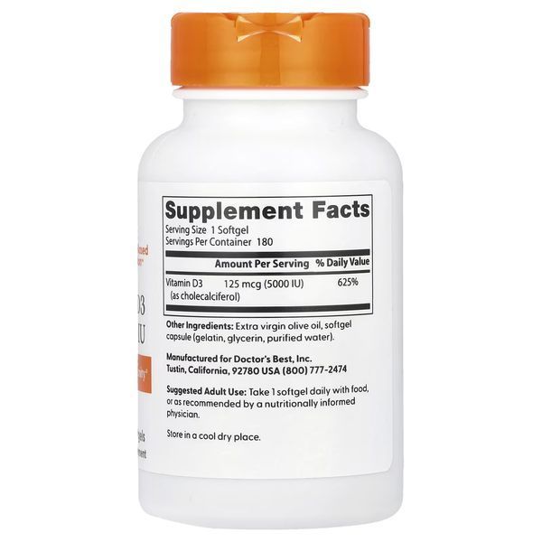 Doctor's Best Vitamin D3 125 mcg (5000 IU) 180 Softgels 116019 Proteininlviv