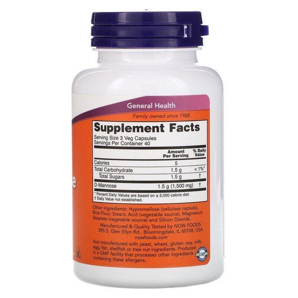 NOW Foods D-Mannose 500 mg 120 VCaps 148233 Proteininlviv