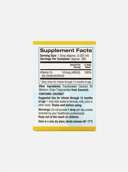 Витамин Д3 для детей California Gold Nutrition Baby Vitamin D3 Drops 400 IU 10 ml 114009 Proteininlviv